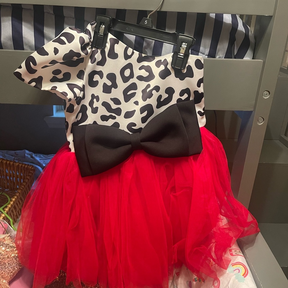 Stylish Leopard Print Dress with Red Tulle Skirt